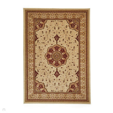 Heritage 4400 Traditional Medallion Floral Tonal Vine Border Soft Carved Hi-Low Durable Polypropylene Cream/Burgundy Red/Golden Beige Rug-Think Rugs-Rug Love - The Most Loved Rug Store